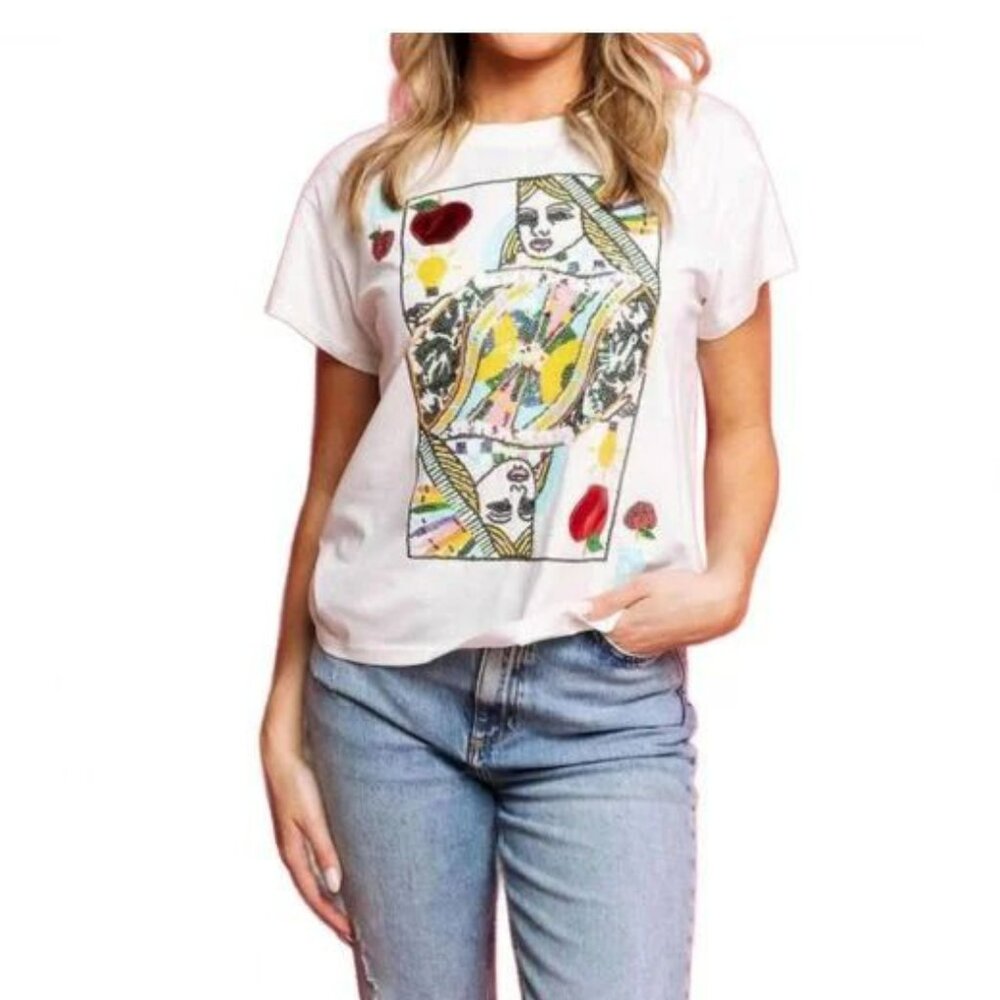Queen Of Sparkles Women's Teacher Queen Card Tee L